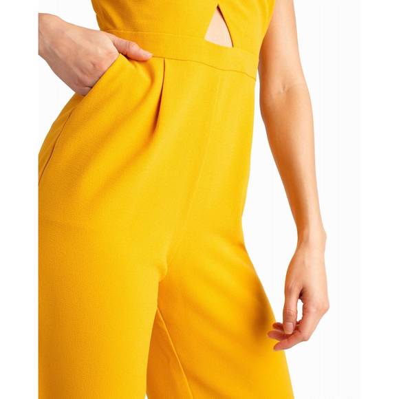 NEW NICOLE MILLER charli stretch crepe halter neck jumpsuit in golden orange - Picture 4 of 4